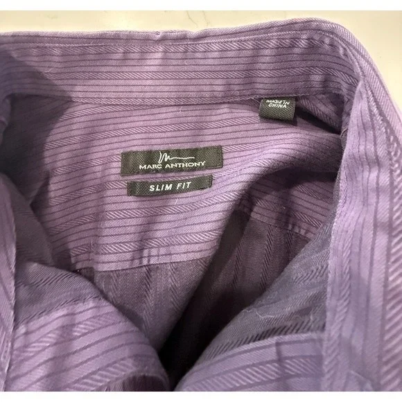 Marc Anthony Long Sleeve Button Down Purple Striped Shirt Slim Fit 15 1/2 34-35 - Picture 4 of 7